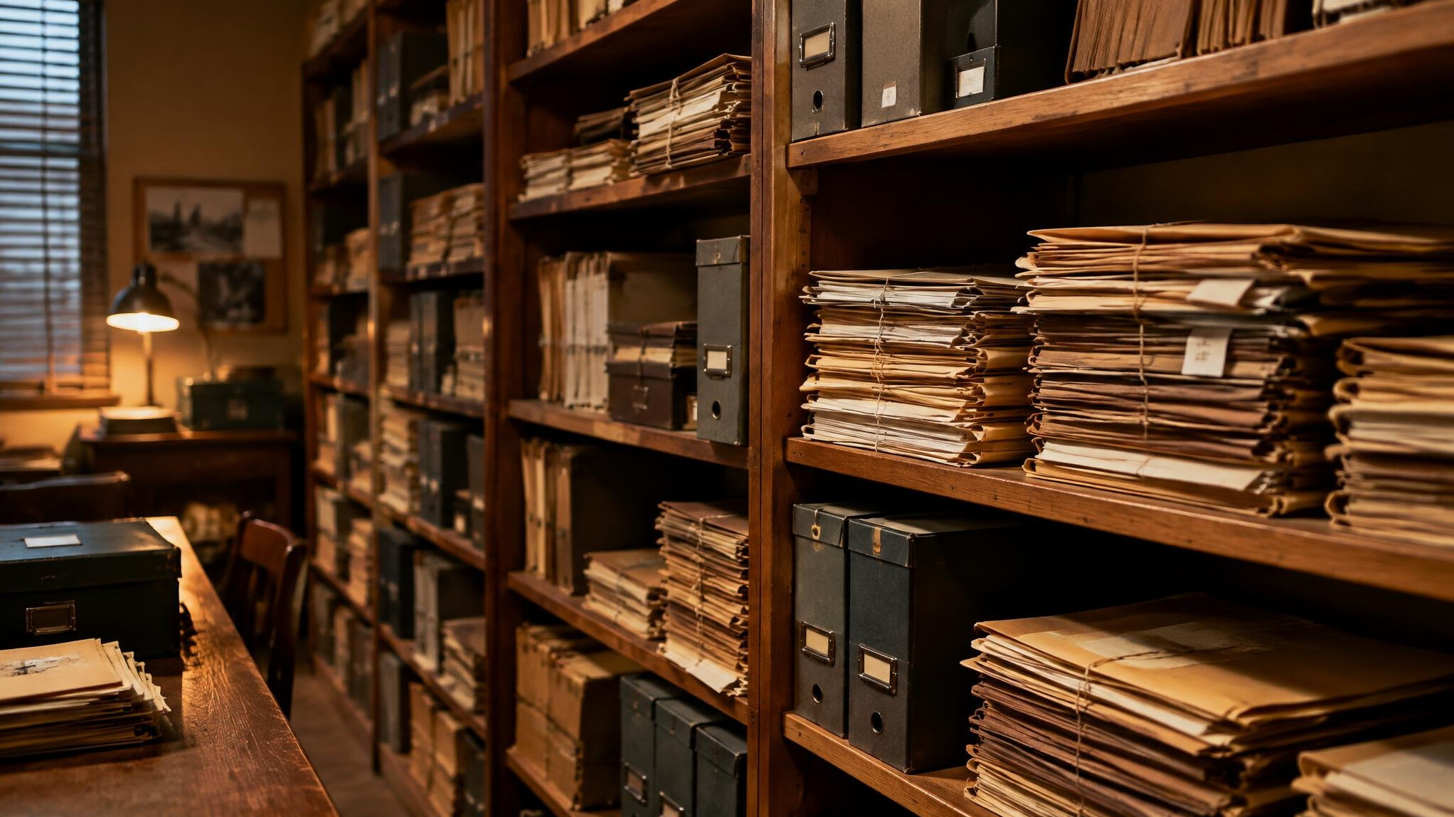Archive of stacked paper folders and files