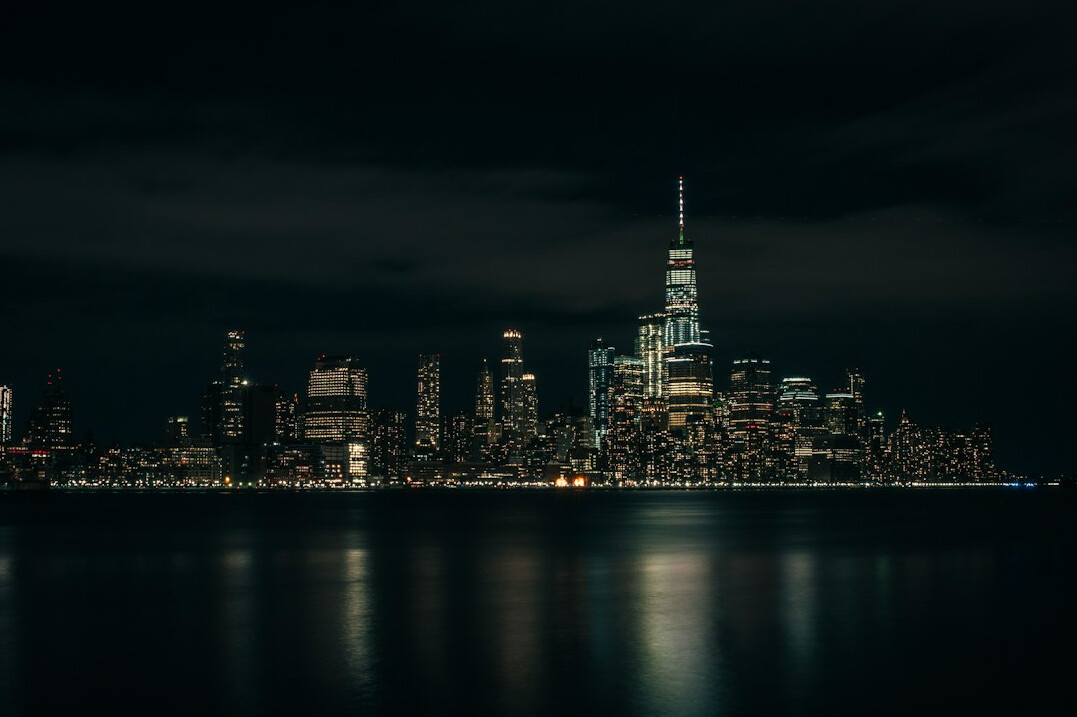 Skyline of a Swiss financial district at dusk