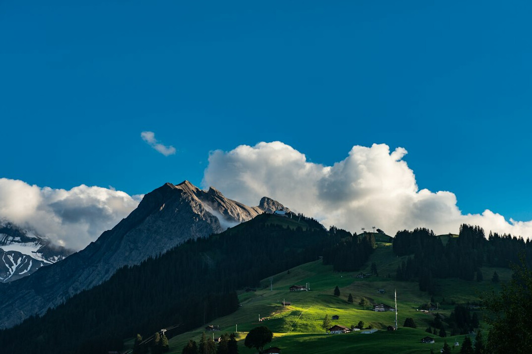 swiss alps landscape with city